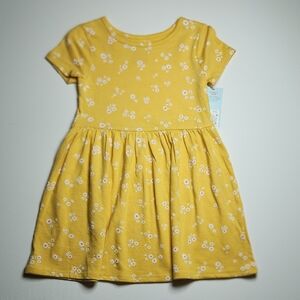 Cat & Jack Girls Yellow Floral Skater Dress – Size 4T | Short Sleeve Daisy Print